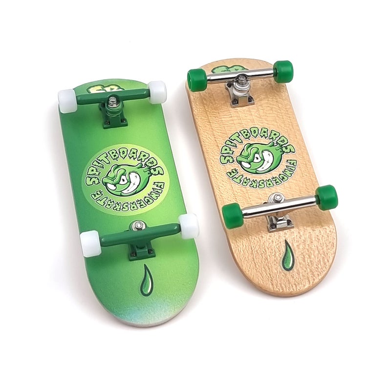 SPITBOARDS 34mm x 96mm Complete Pro Fingerboard Set-Up | Real Wood Deck | Pro Trucks with Lock-Nuts and Bushings | Polyurethane Wheels with Bearings | Round Emblem (Wood Version) - Image 4